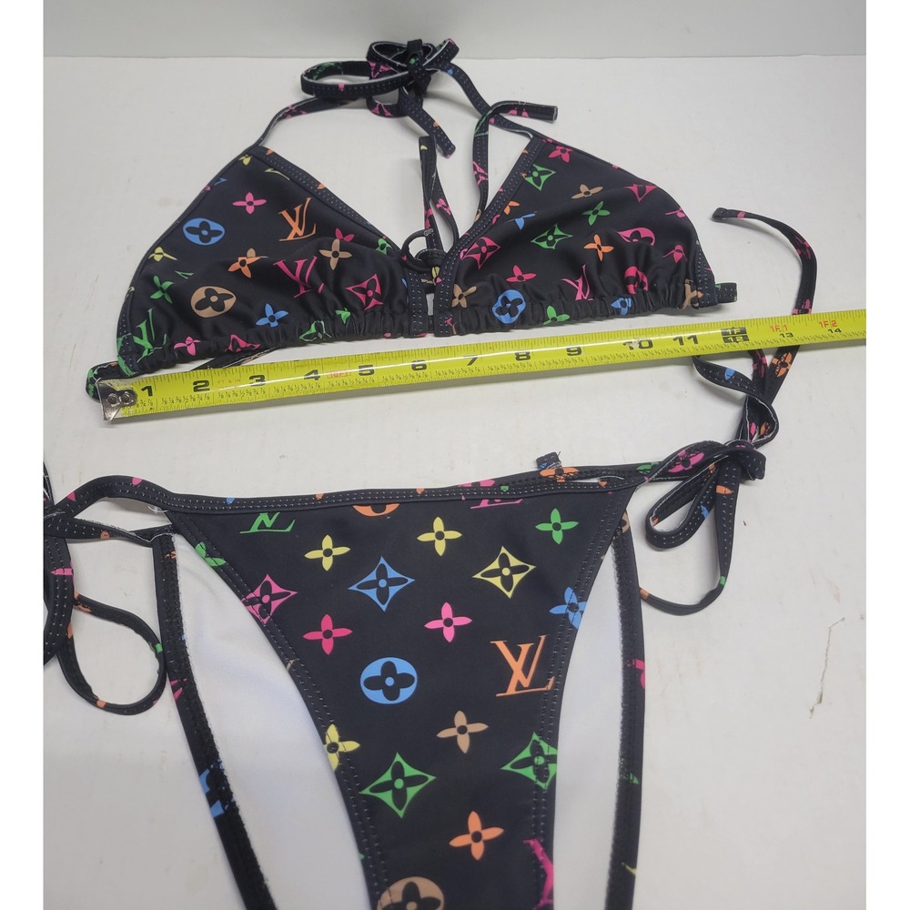 Louis Vuitton Multicolor Monogram Triangle Bikini Set Black RW201B Size M - Picture 6 of 11